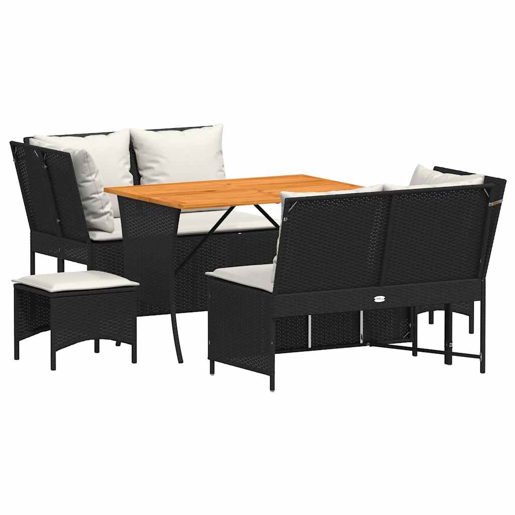 5-delige Loungeset met kussens poly rattan zwart is nu te koop bij PeponiXL, paradijselijk wonen!