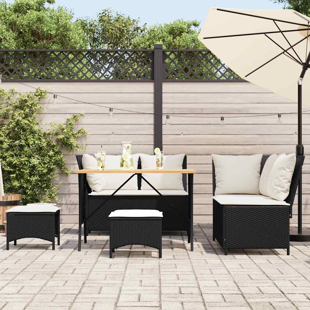 5-delige Loungeset met kussens poly rattan zwart is nu te koop bij PeponiXL, paradijselijk wonen!