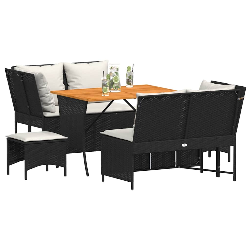 5-delige Loungeset met kussens poly rattan zwart is nu te koop bij PeponiXL, paradijselijk wonen!