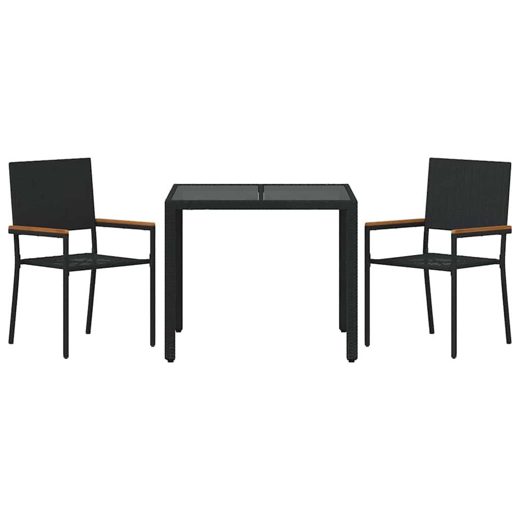 Tuin eettafelset 3 pcs Zwart poly rattan is nu te koop bij PeponiXL, paradijselijk wonen!