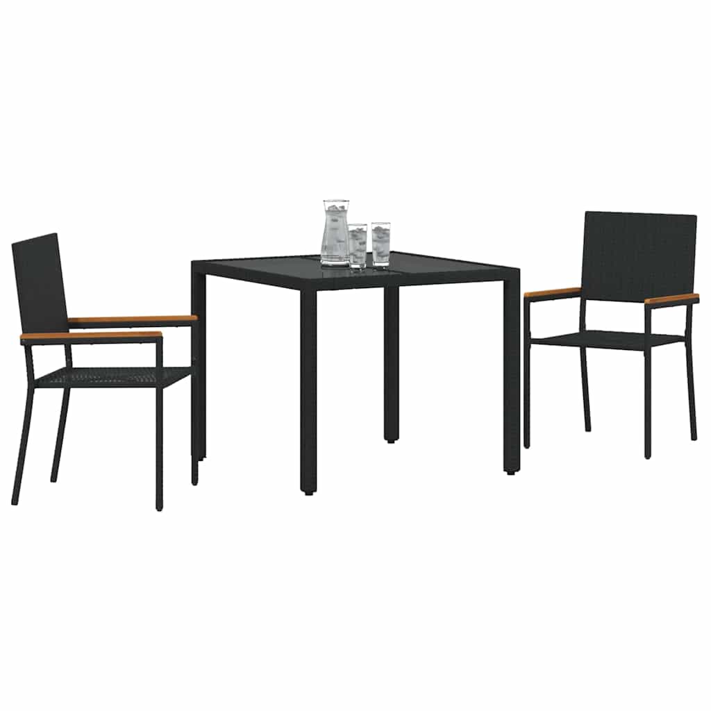 Tuin eettafelset 3 pcs Zwart poly rattan is nu te koop bij PeponiXL, paradijselijk wonen!