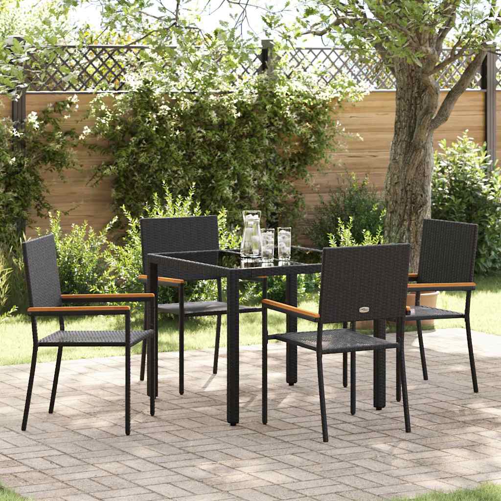 Tuin eettafelset 5 pcs Zwart poly rattan is nu te koop bij PeponiXL, paradijselijk wonen!