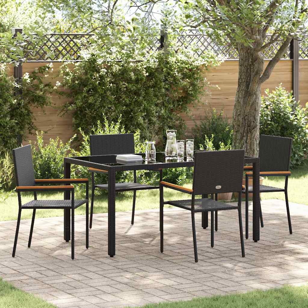 Tuin eettafelset 5 pcs Zwart poly rattan is nu te koop bij PeponiXL, paradijselijk wonen!
