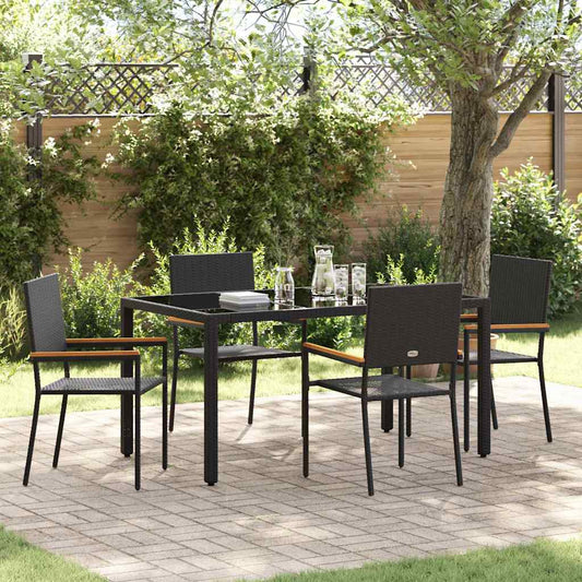Tuin eettafelset 5 pcs Zwart poly rattan is nu te koop bij PeponiXL, paradijselijk wonen!