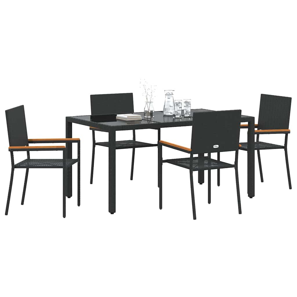 Tuin eettafelset 5 pcs Zwart poly rattan is nu te koop bij PeponiXL, paradijselijk wonen!