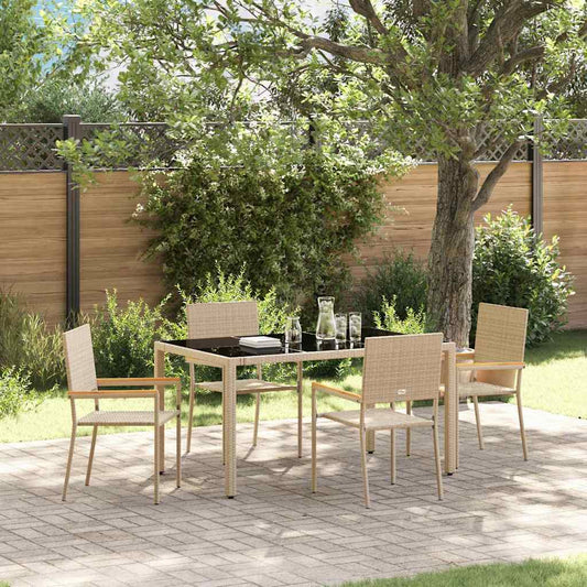Tuin eettafelset 5 pcs Beige poly rattan is nu te koop bij PeponiXL, paradijselijk wonen!