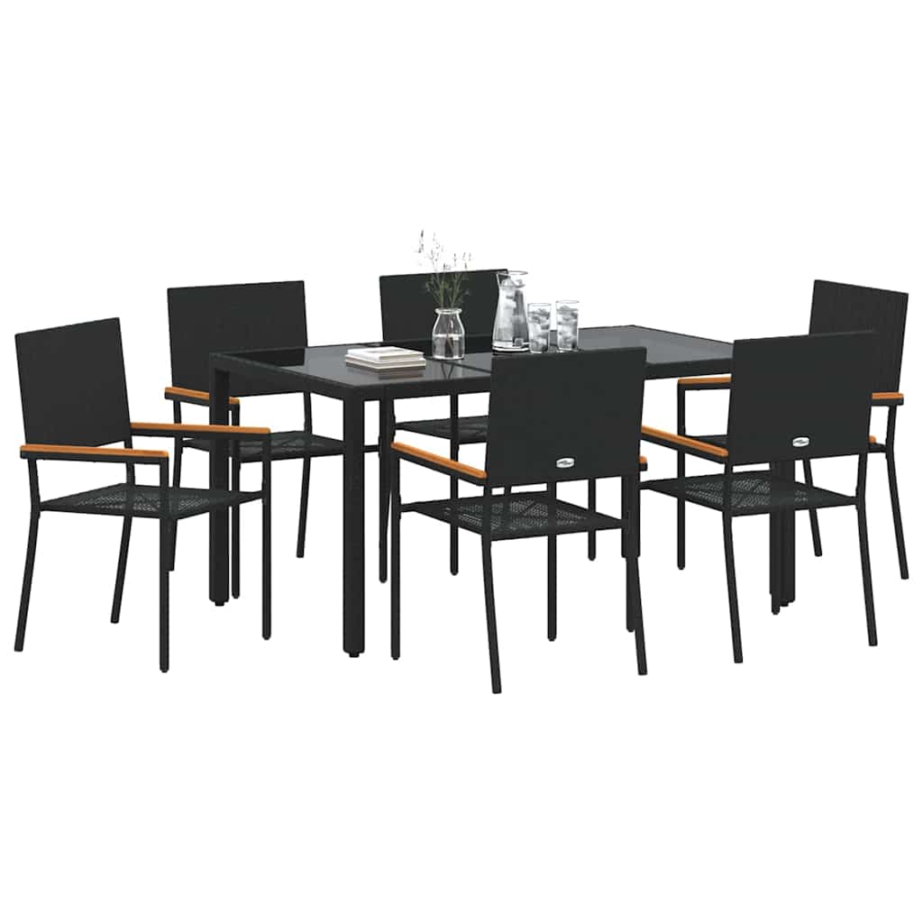 Tuin eettafelset 7 pcs Zwart poly rattan is nu te koop bij PeponiXL, paradijselijk wonen!