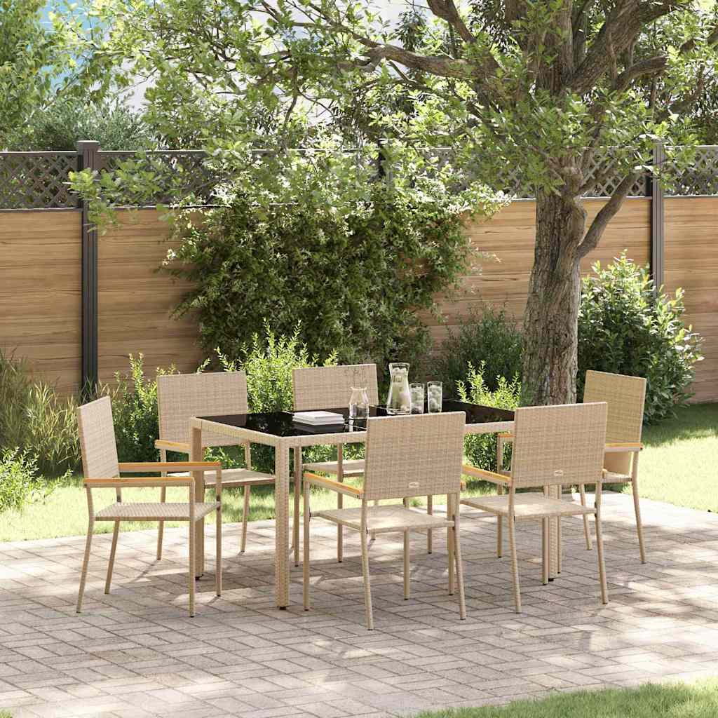 Tuin eettafelset 7 pcs Beige poly rattan is nu te koop bij PeponiXL, paradijselijk wonen!