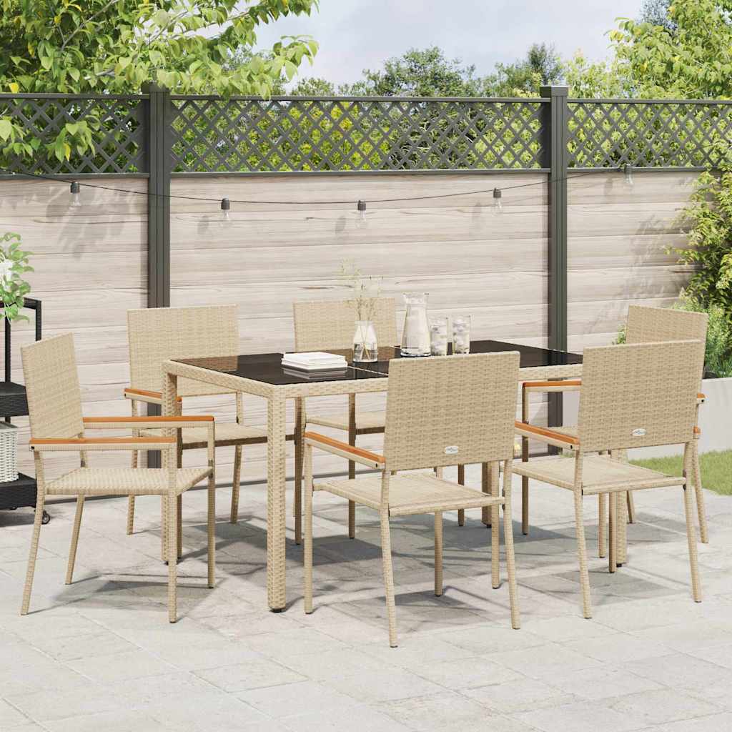 Tuin eettafelset 7 pcs Beige poly rattan is nu te koop bij PeponiXL, paradijselijk wonen!