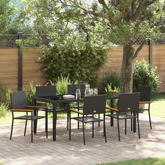 Tuin eettafelset 7 pcs Zwart poly rattan is nu te koop bij PeponiXL, paradijselijk wonen!