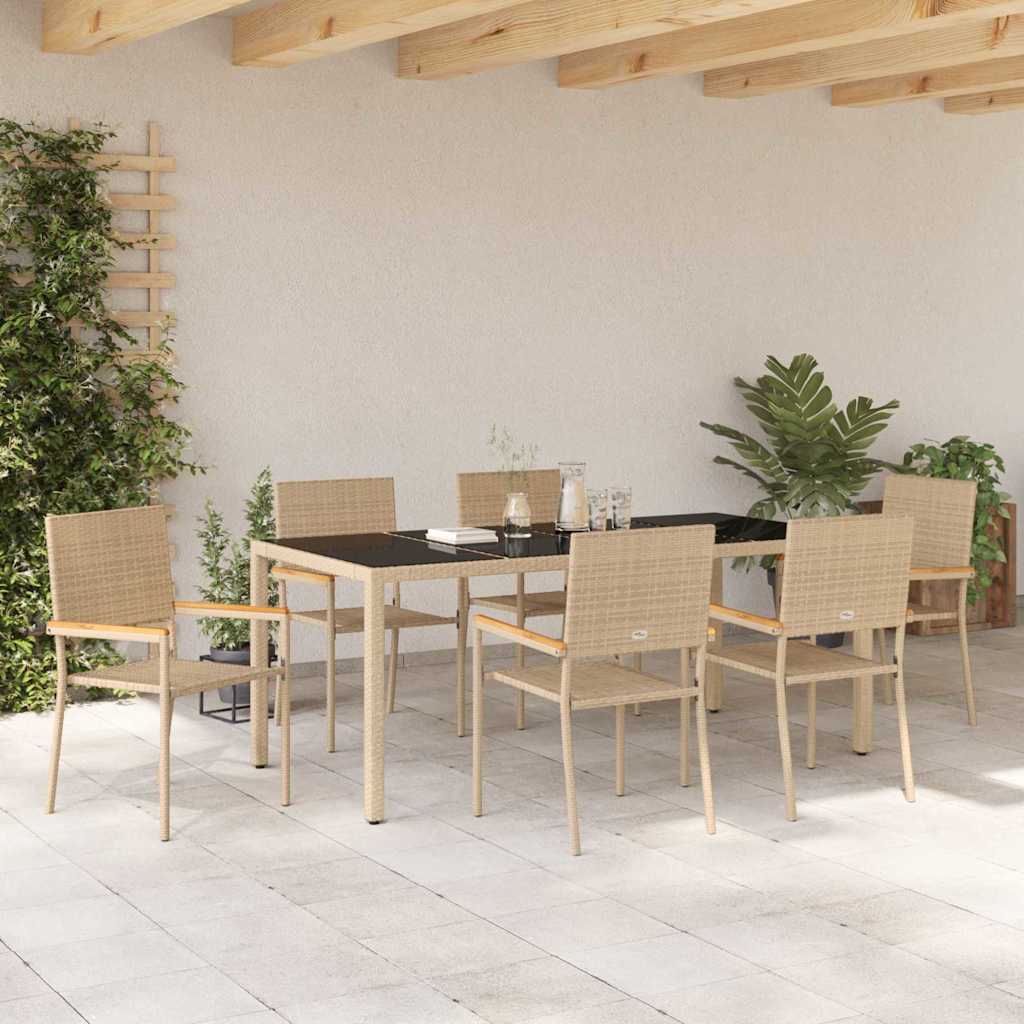 Tuin eettafelset 7 pcs Beige poly rattan is nu te koop bij PeponiXL, paradijselijk wonen!