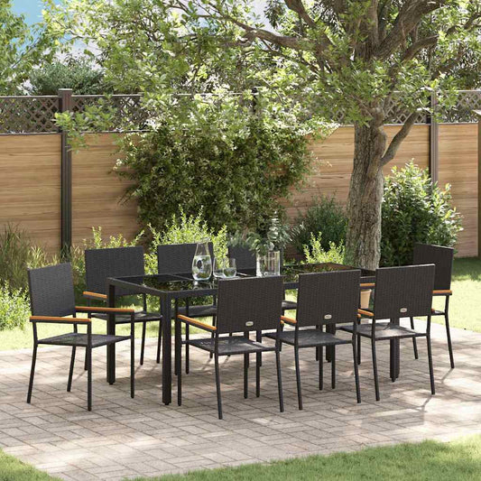 Tuin eettafelset 9 pcs Zwart poly rattan is nu te koop bij PeponiXL, paradijselijk wonen!