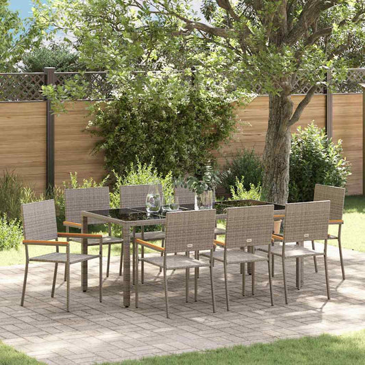 Tuin eettafelset 9 pcs Grijs poly rattan is nu te koop bij PeponiXL, paradijselijk wonen!