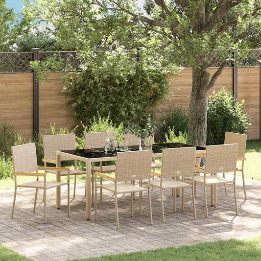 Tuin eettafelset 9 pcs Beige poly rattan is nu te koop bij PeponiXL, paradijselijk wonen!