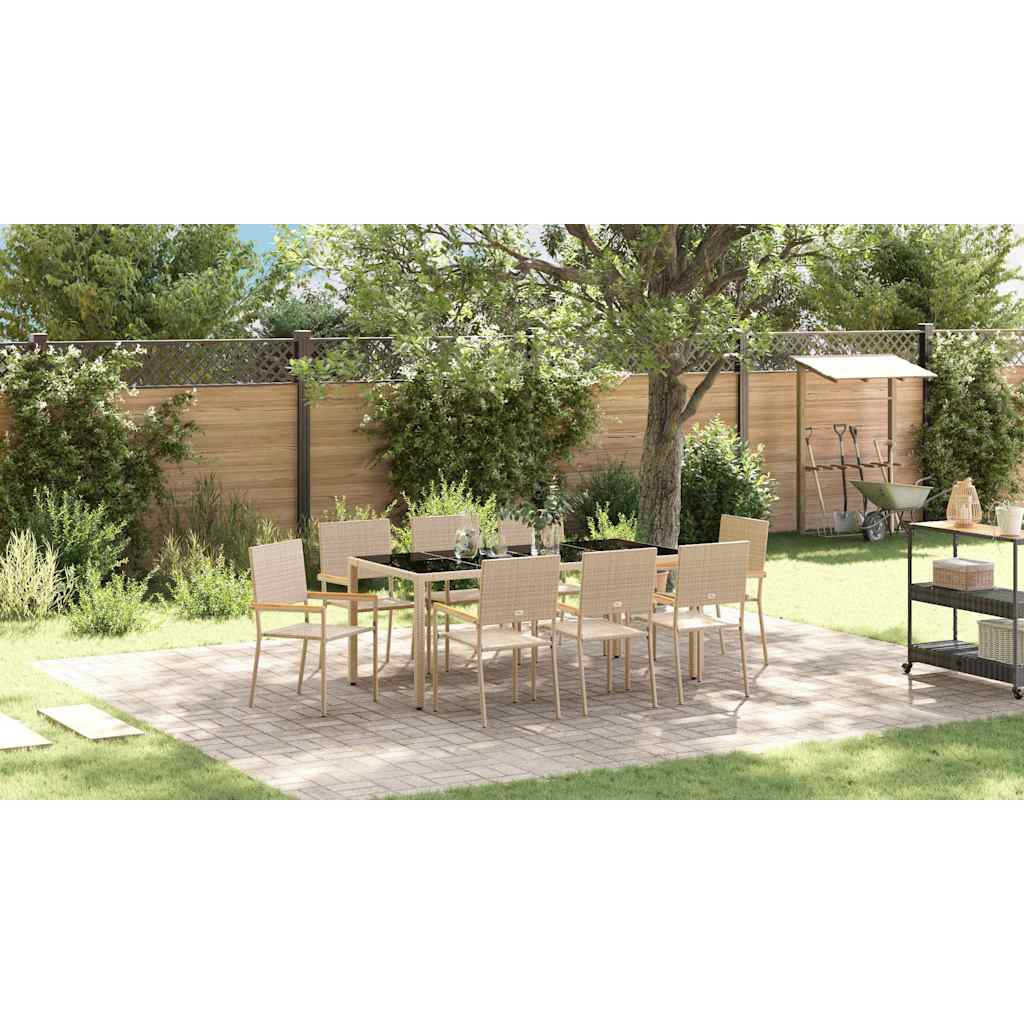 Tuin eettafelset 9 pcs Beige poly rattan is nu te koop bij PeponiXL, paradijselijk wonen!