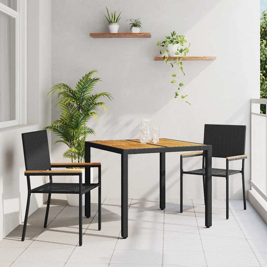 Tuin eettafelset 3 pcs Zwart poly rattan is nu te koop bij PeponiXL, paradijselijk wonen!