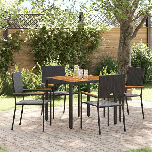 Tuin eettafelset 5 pcs Zwart poly rattan is nu te koop bij PeponiXL, paradijselijk wonen!