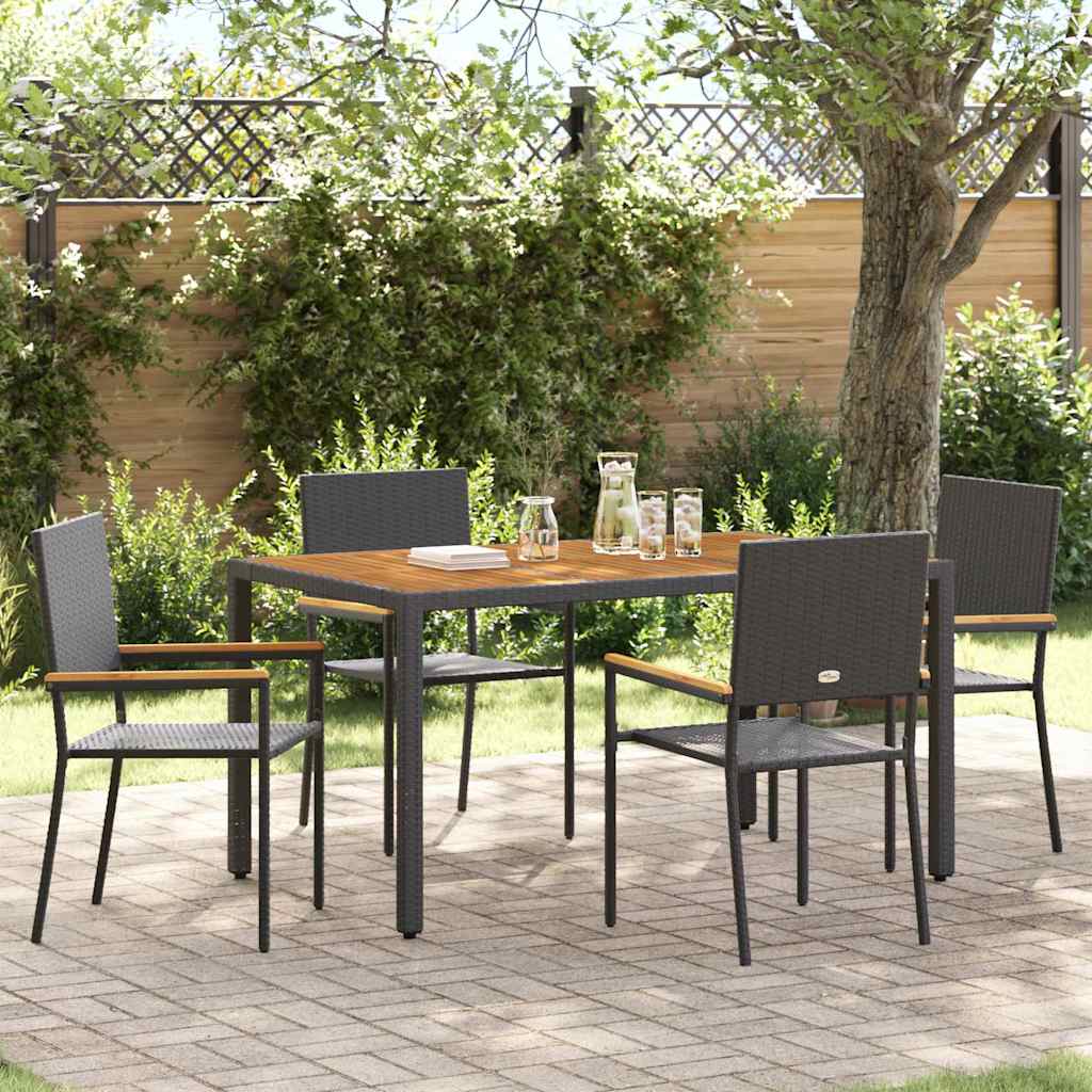 Tuin eettafelset 5 pcs Zwart poly rattan is nu te koop bij PeponiXL, paradijselijk wonen!