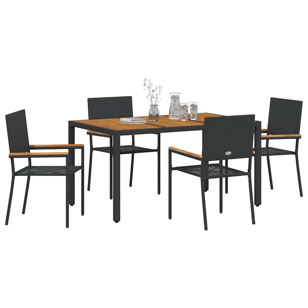Tuin eettafelset 5 pcs Zwart poly rattan is nu te koop bij PeponiXL, paradijselijk wonen!
