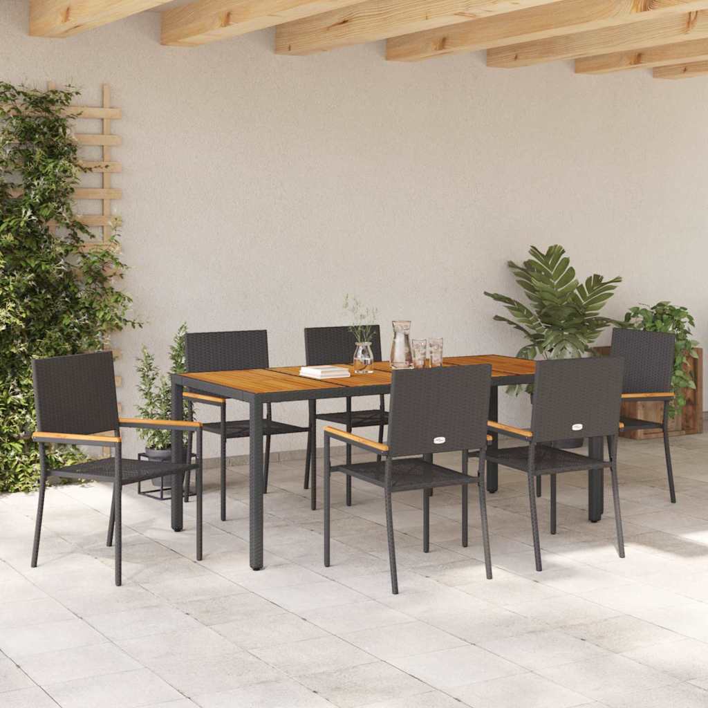 Tuin eettafelset 7 pcs Zwart poly rattan is nu te koop bij PeponiXL, paradijselijk wonen!
