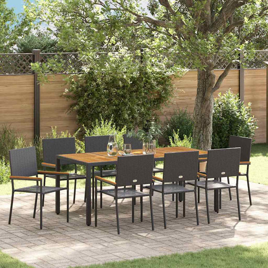 Tuin eettafelset 9 pcs Zwart poly rattan is nu te koop bij PeponiXL, paradijselijk wonen!