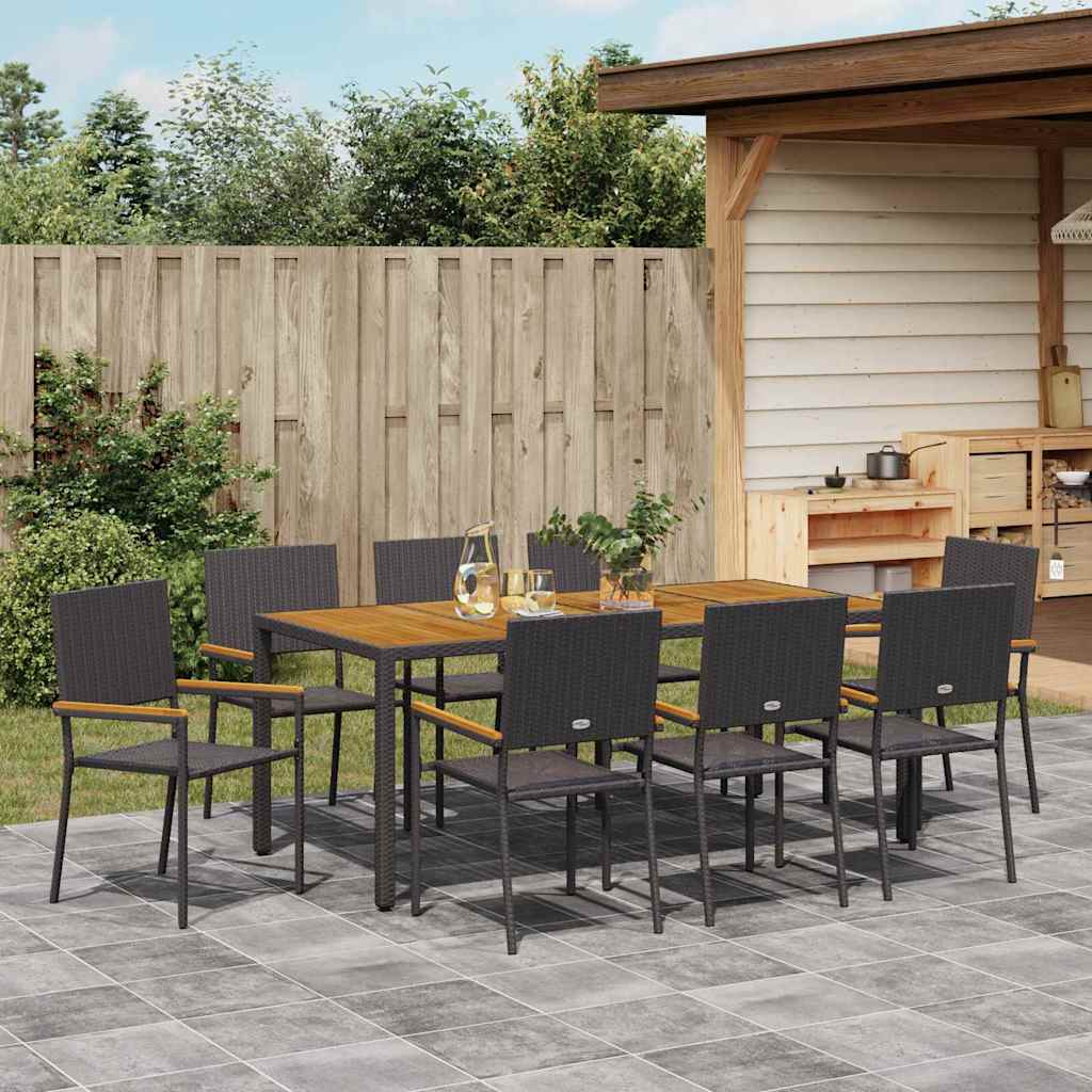 Tuin eettafelset 9 pcs Zwart poly rattan is nu te koop bij PeponiXL, paradijselijk wonen!