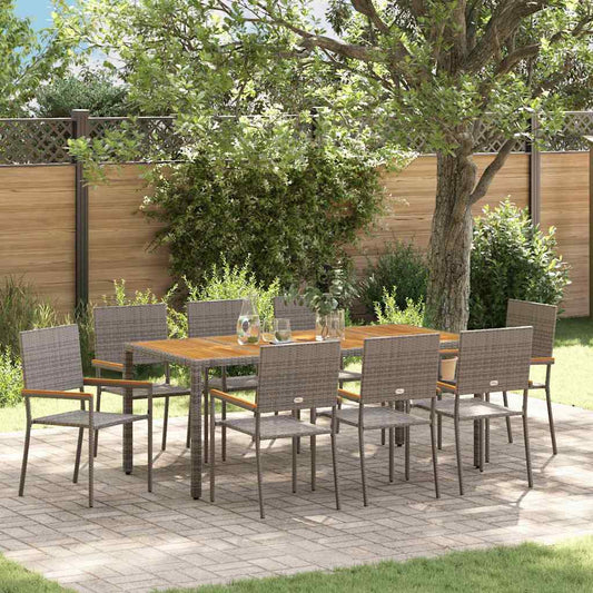 Tuin eettafelset 9 pcs Grijs poly rattan is nu te koop bij PeponiXL, paradijselijk wonen!