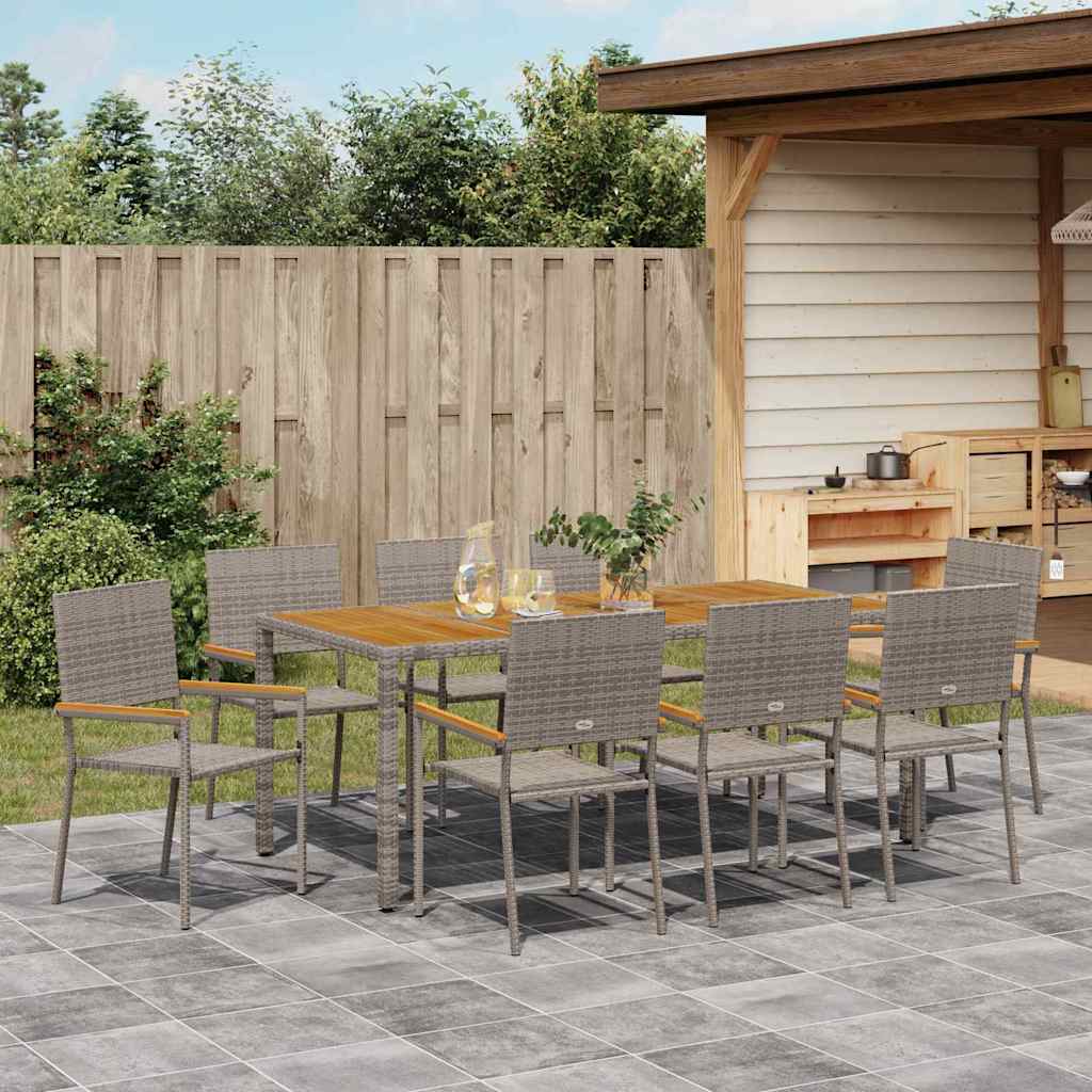 Tuin eettafelset 9 pcs Grijs poly rattan is nu te koop bij PeponiXL, paradijselijk wonen!