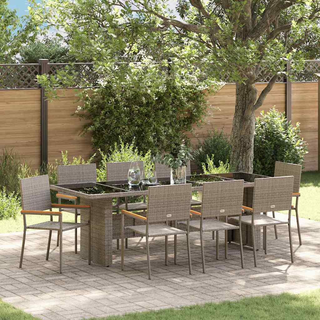Tuin eettafelset 9 pcs Grijs poly rattan is nu te koop bij PeponiXL, paradijselijk wonen!