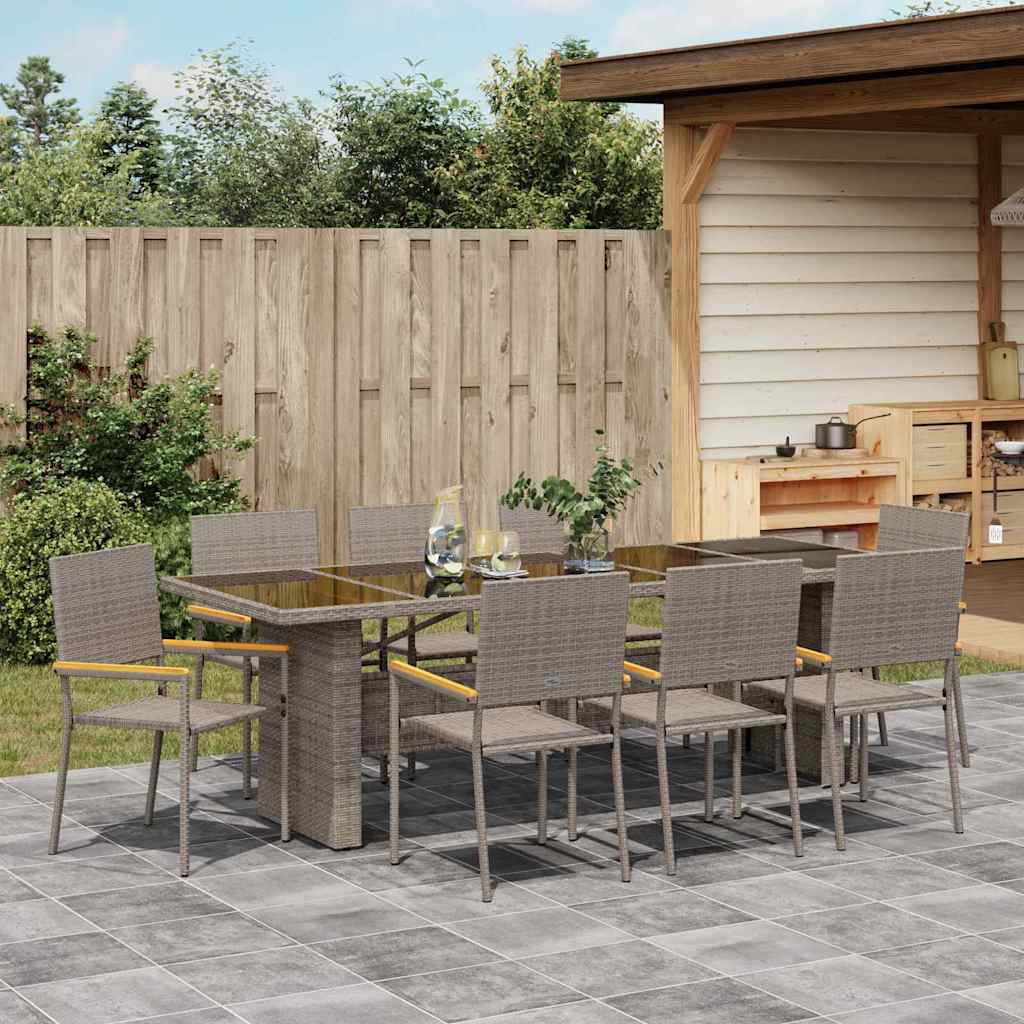 Tuin eettafelset 9 pcs Grijs poly rattan is nu te koop bij PeponiXL, paradijselijk wonen!