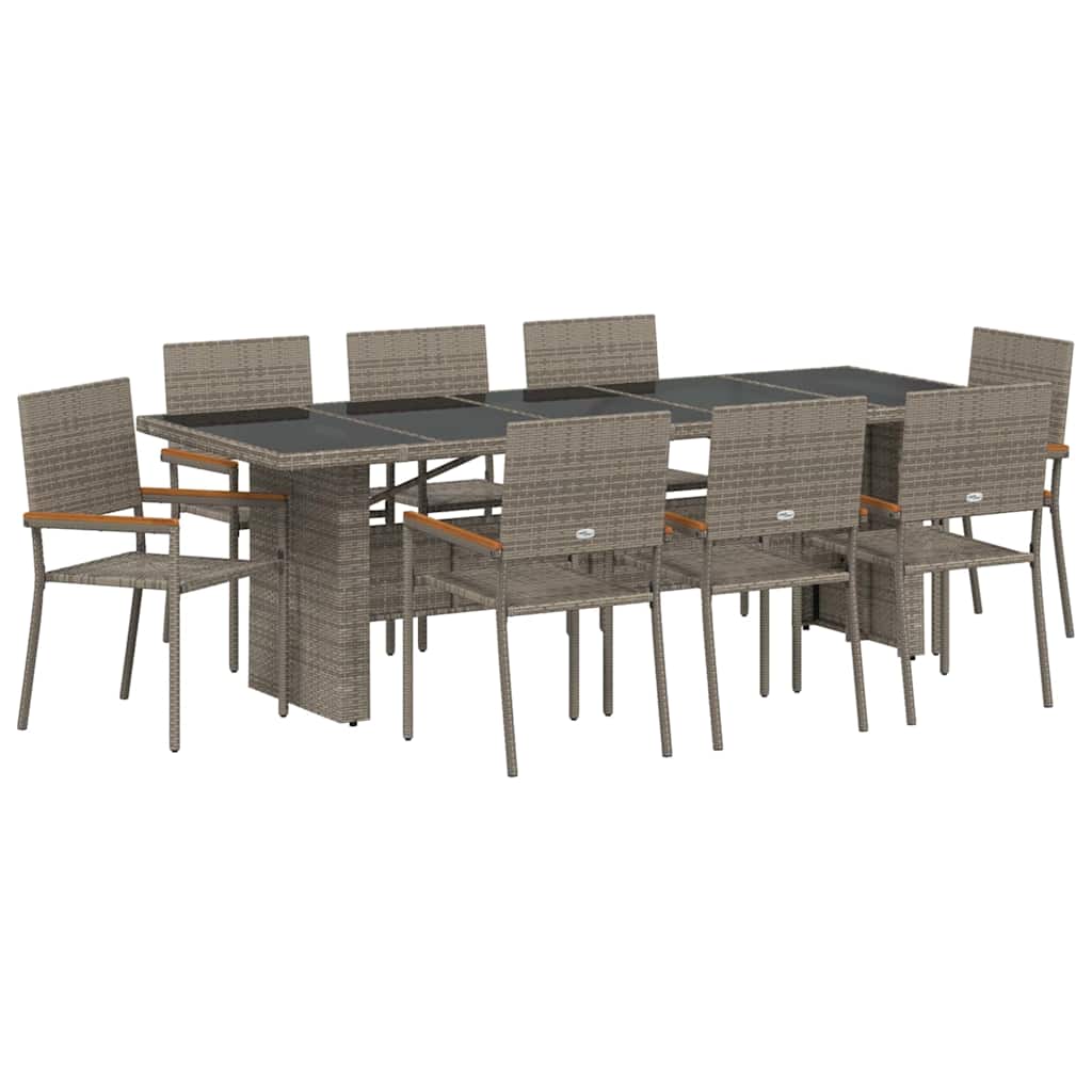 Tuin eettafelset 9 pcs Grijs poly rattan is nu te koop bij PeponiXL, paradijselijk wonen!