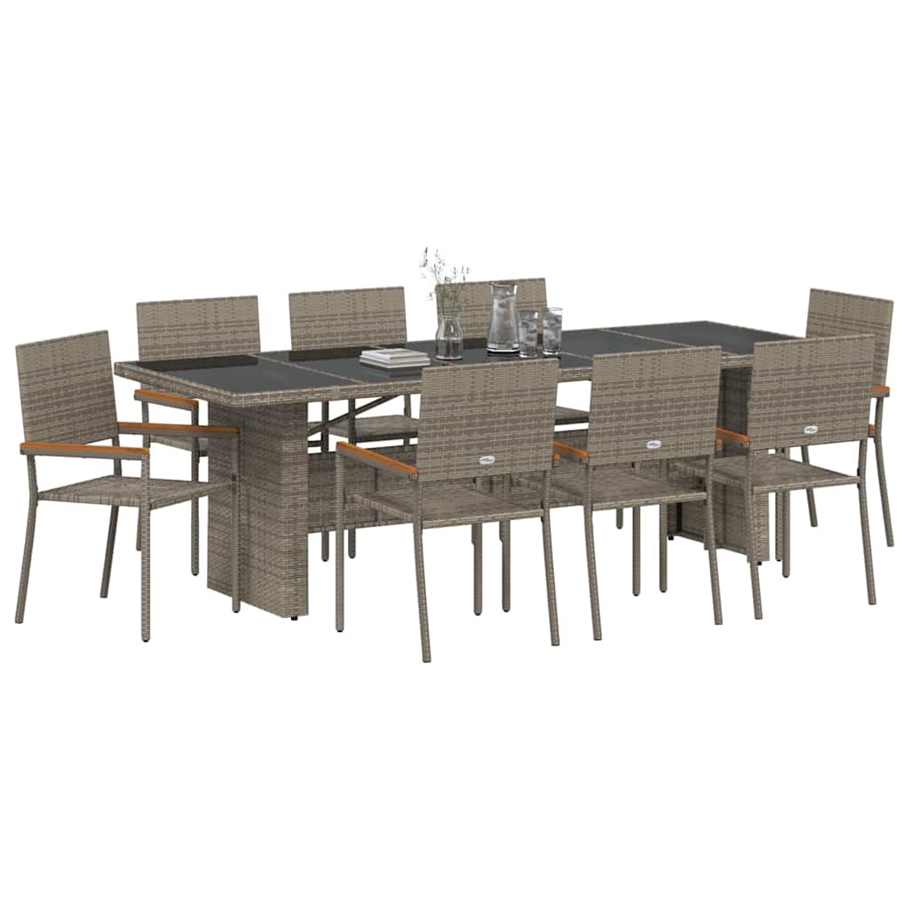 Tuin eettafelset 9 pcs Grijs poly rattan is nu te koop bij PeponiXL, paradijselijk wonen!
