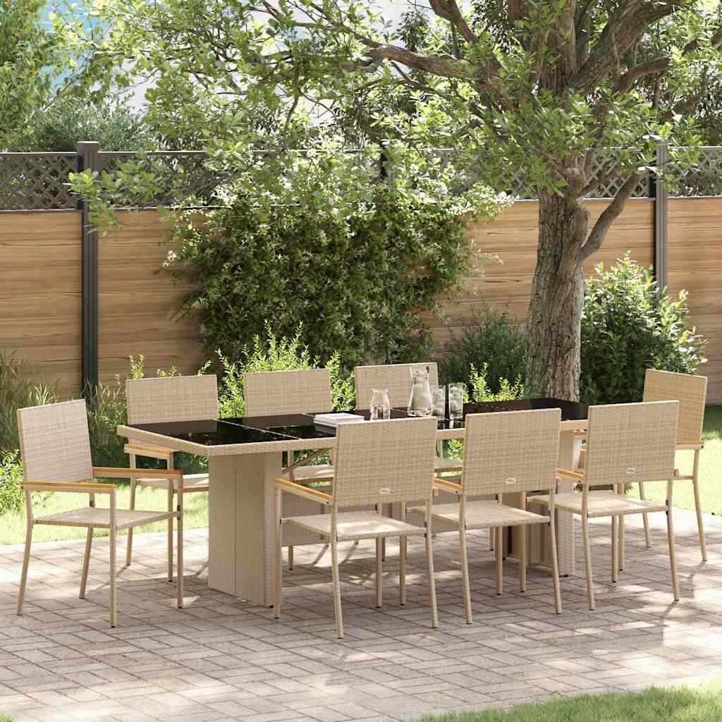 Tuin eettafelset 9 pcs Beige poly rattan is nu te koop bij PeponiXL, paradijselijk wonen!