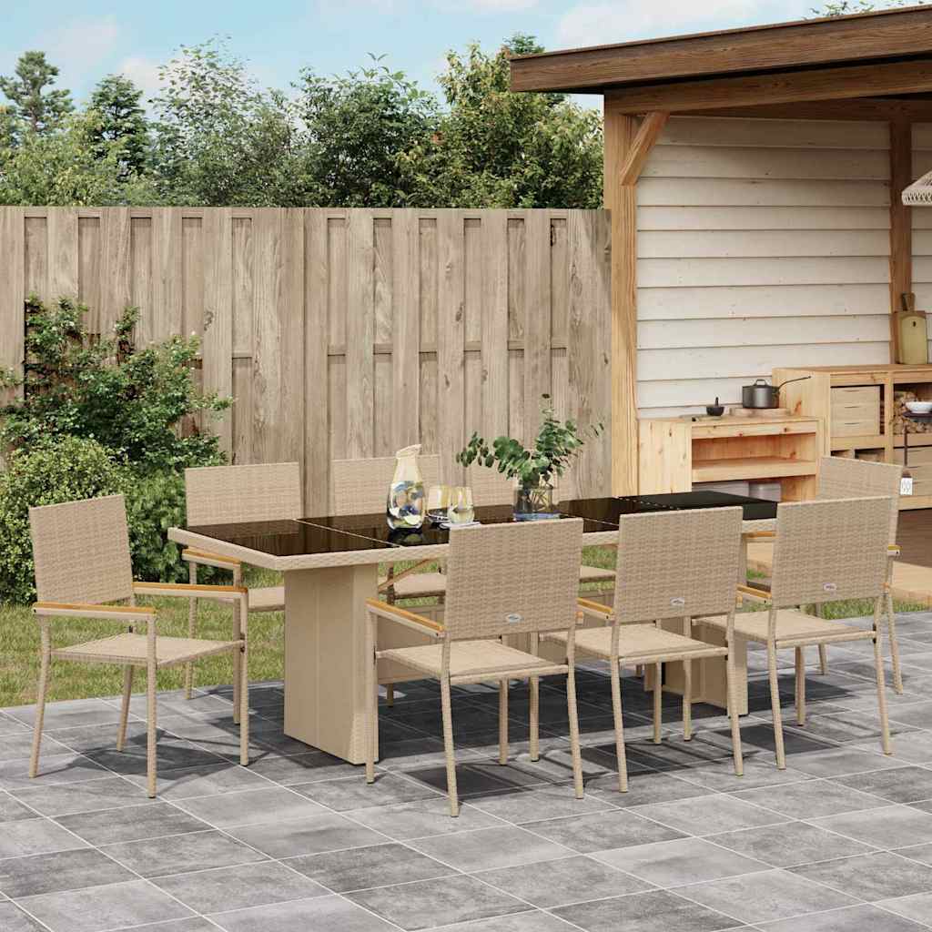 Tuin eettafelset 9 pcs Beige poly rattan is nu te koop bij PeponiXL, paradijselijk wonen!