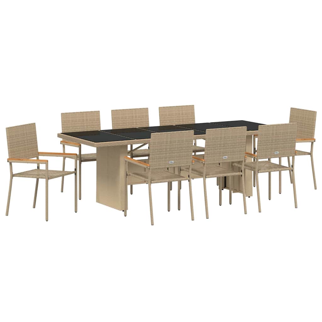 Tuin eettafelset 9 pcs Beige poly rattan is nu te koop bij PeponiXL, paradijselijk wonen!