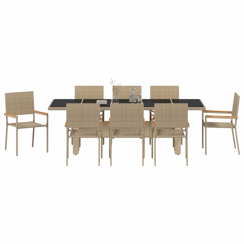 Tuin eettafelset 9 pcs Beige poly rattan is nu te koop bij PeponiXL, paradijselijk wonen!