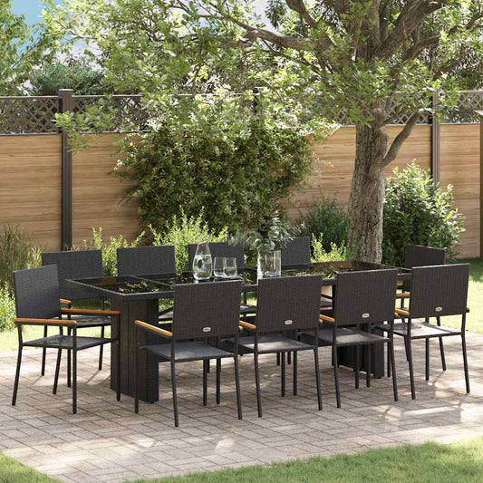 Tuin eettafelset 11 pcs Zwart poly rattan is nu te koop bij PeponiXL, paradijselijk wonen!