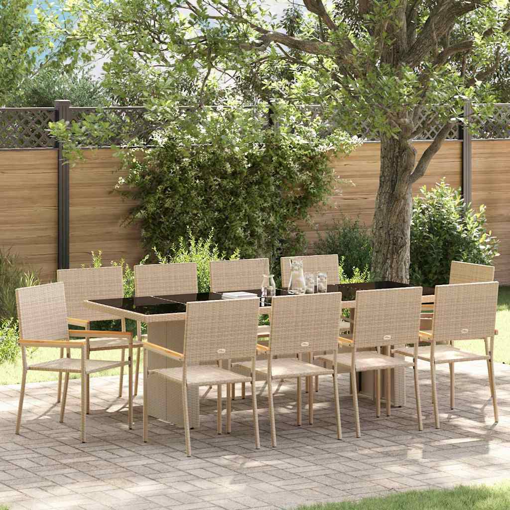 Tuin eettafelset 11 pcs Beige poly rattan is nu te koop bij PeponiXL, paradijselijk wonen!