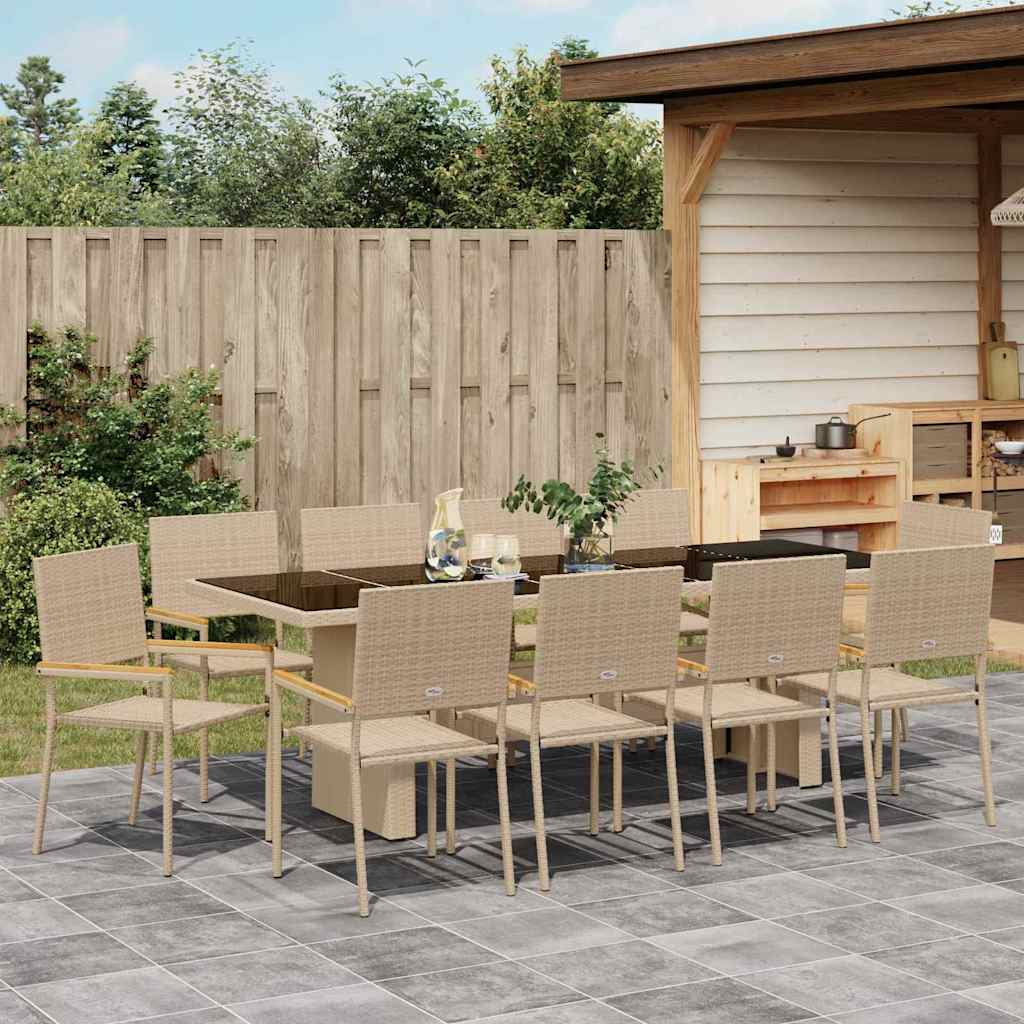 Tuin eettafelset 11 pcs Beige poly rattan is nu te koop bij PeponiXL, paradijselijk wonen!