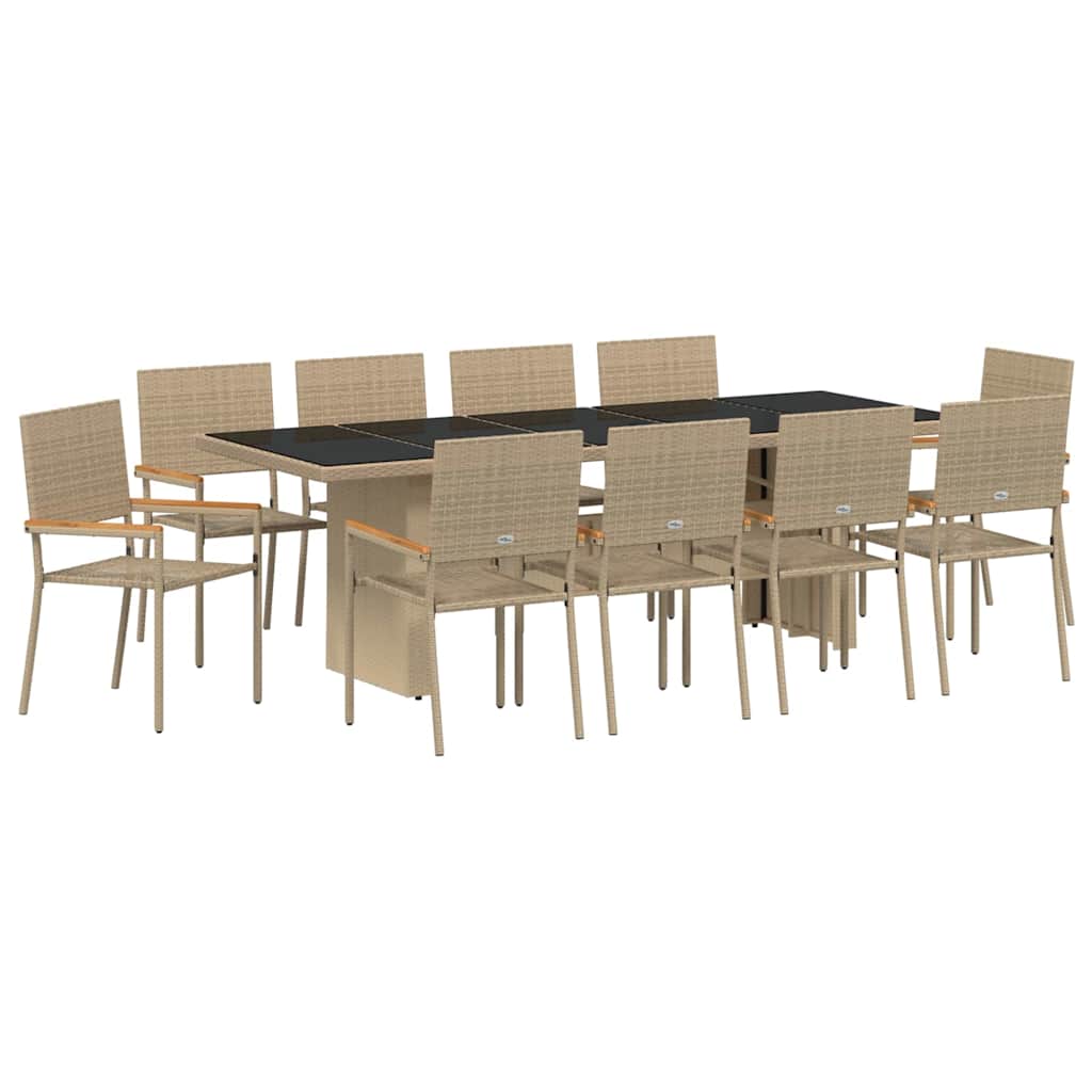 Tuin eettafelset 11 pcs Beige poly rattan is nu te koop bij PeponiXL, paradijselijk wonen!