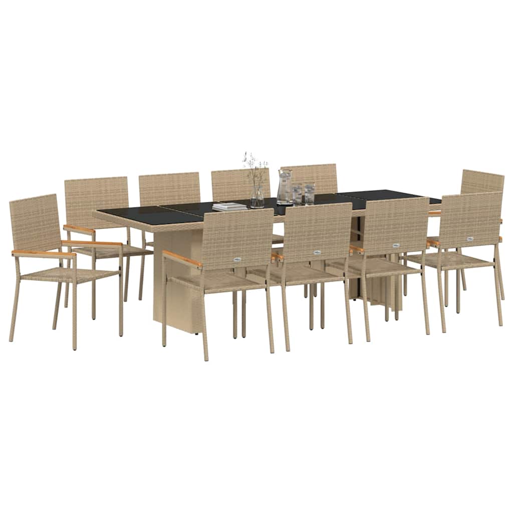 Tuin eettafelset 11 pcs Beige poly rattan is nu te koop bij PeponiXL, paradijselijk wonen!