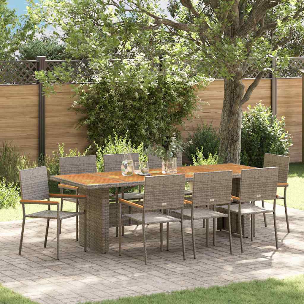 Tuin eettafelset 9 pcs Grijs poly rattan is nu te koop bij PeponiXL, paradijselijk wonen!