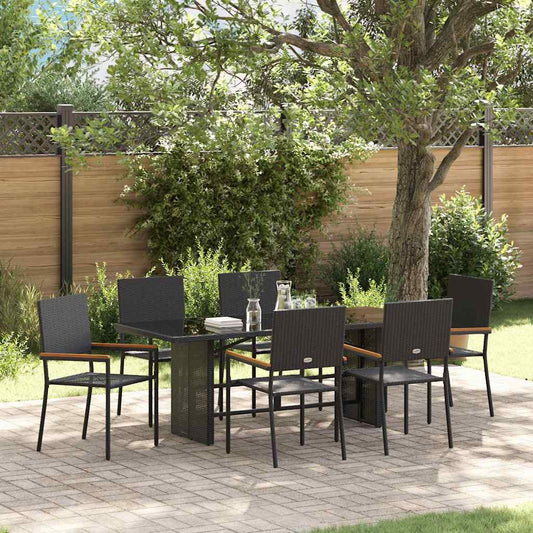 Tuin eettafelset 7 pcs Zwart poly rattan is nu te koop bij PeponiXL, paradijselijk wonen!