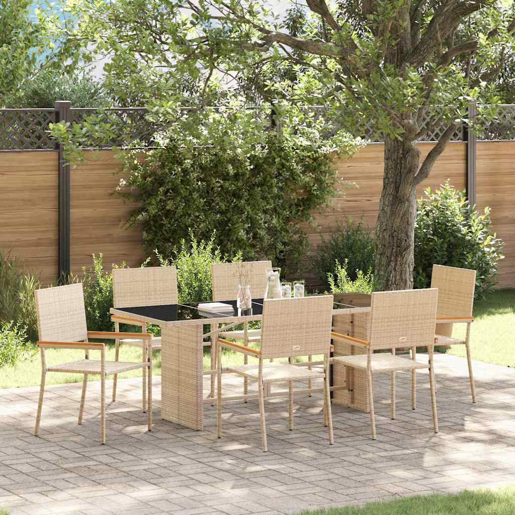Tuin eettafelset 7 pcs Beige poly rattan is nu te koop bij PeponiXL, paradijselijk wonen!