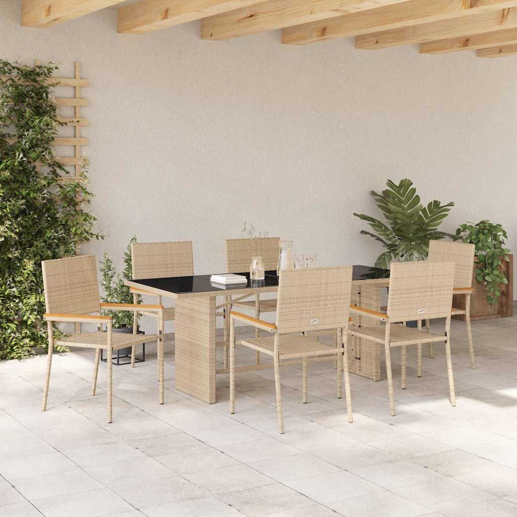 Tuin eettafelset 7 pcs Beige poly rattan is nu te koop bij PeponiXL, paradijselijk wonen!