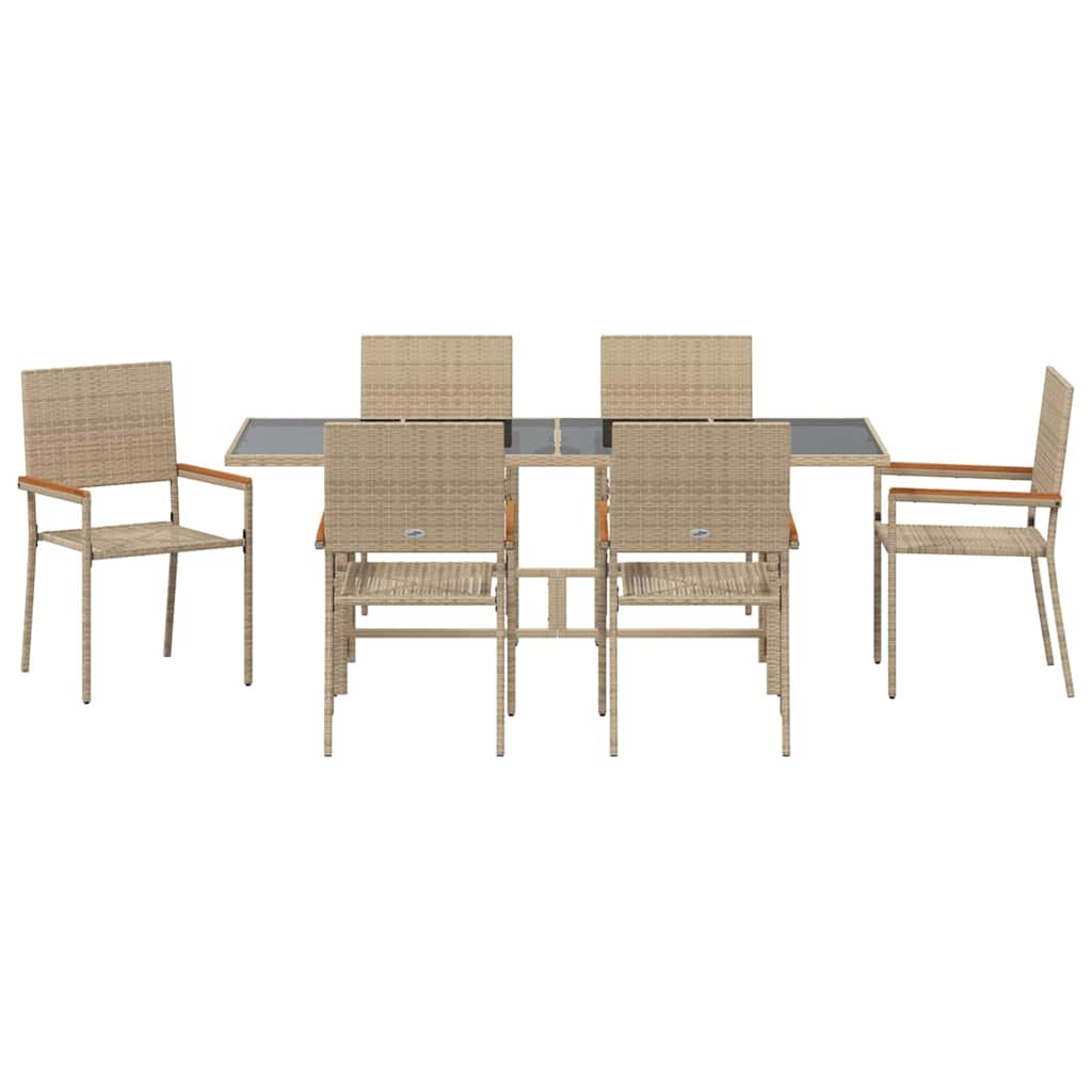 Tuin eettafelset 7 pcs Beige poly rattan is nu te koop bij PeponiXL, paradijselijk wonen!