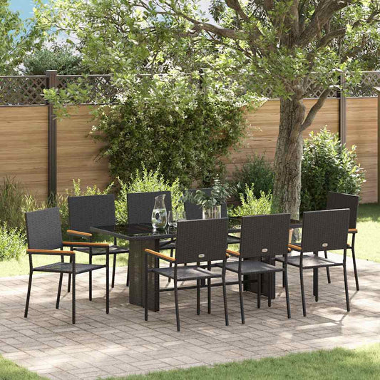 Tuin eettafelset 9 pcs Zwart poly rattan is nu te koop bij PeponiXL, paradijselijk wonen!
