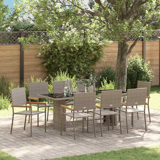 Tuin eettafelset 9 pcs Grijs poly rattan is nu te koop bij PeponiXL, paradijselijk wonen!