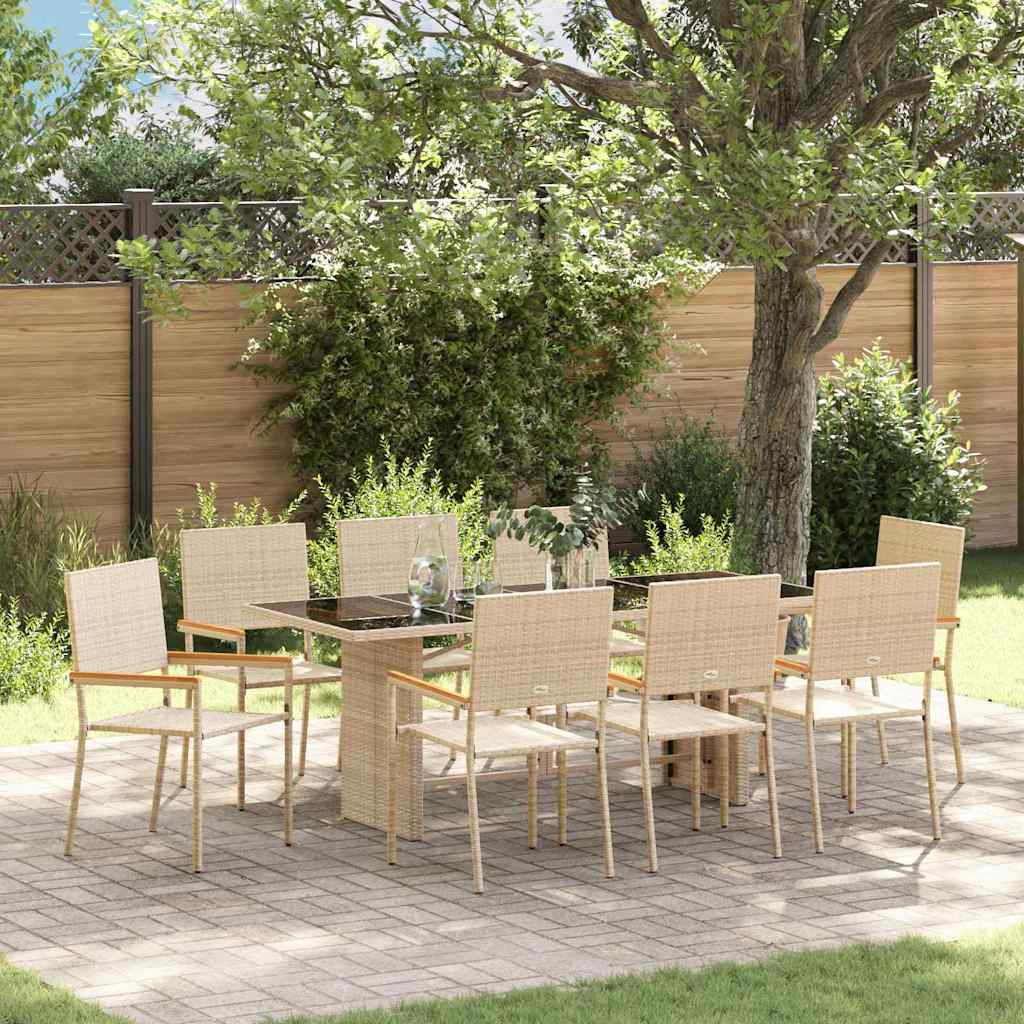 Tuin eettafelset 9 pcs Beige poly rattan is nu te koop bij PeponiXL, paradijselijk wonen!