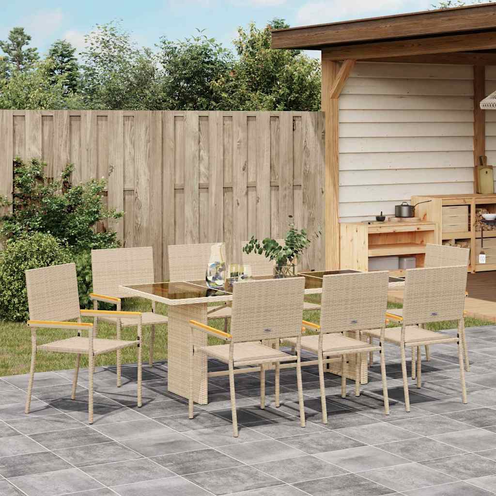 Tuin eettafelset 9 pcs Beige poly rattan is nu te koop bij PeponiXL, paradijselijk wonen!